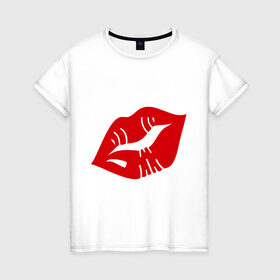 Женская футболка хлопок с принтом Губы в Белгороде, 100% хлопок | прямой крой, круглый вырез горловины, длина до линии бедер, слегка спущенное плечо | kiss | lips | губы | помада | поцелуй