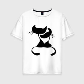 Женская футболка хлопок Oversize с принтом Кошки LOVE в Белгороде, 100% хлопок | свободный крой, круглый ворот, спущенный рукав, длина до линии бедер
 | love | кот | котенок | котик | кошка | любовь