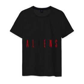 Мужская футболка хлопок с принтом ALIENS в Белгороде, 100% хлопок | прямой крой, круглый вырез горловины, длина до линии бедер, слегка спущенное плечо. | Тематика изображения на принте: alien | aliens | пришельцы | чужие | чужой