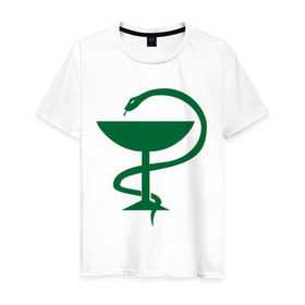 Мужская футболка хлопок с принтом Медик в Белгороде, 100% хлопок | прямой крой, круглый вырез горловины, длина до линии бедер, слегка спущенное плечо. | змея и чаша | знак медика | знак медицины | медик | медицина