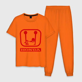 Мужская пижама хлопок с принтом Honda (эро) в Белгороде, 100% хлопок | брюки и футболка прямого кроя, без карманов, на брюках мягкая резинка на поясе и по низу штанин
 | honda | авто | автомобиль | логотип | марка | машина | хонда