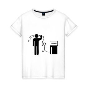 Женская футболка хлопок с принтом Бензиновый суицид в Белгороде, 100% хлопок | прямой крой, круглый вырез горловины, длина до линии бедер, слегка спущенное плечо | бензин | бензиновый суицид | бензоколонка | заправка | суицид