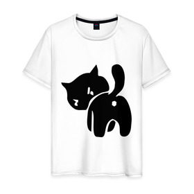 Мужская футболка хлопок с принтом Котёнок зад в Белгороде, 100% хлопок | прямой крой, круглый вырез горловины, длина до линии бедер, слегка спущенное плечо. | Тематика изображения на принте: кот | котенок | кошки