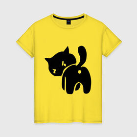 Женская футболка хлопок с принтом Котёнок зад в Белгороде, 100% хлопок | прямой крой, круглый вырез горловины, длина до линии бедер, слегка спущенное плечо | кот | котенок | кошки
