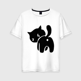 Женская футболка хлопок Oversize с принтом Котёнок зад в Белгороде, 100% хлопок | свободный крой, круглый ворот, спущенный рукав, длина до линии бедер
 | кот | котенок | кошки