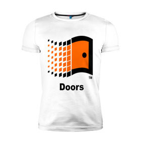Мужская футболка премиум с принтом Doors в Белгороде, 92% хлопок, 8% лайкра | приталенный силуэт, круглый вырез ворота, длина до линии бедра, короткий рукав | windows | операционка | операционная система