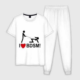 Мужская пижама хлопок с принтом I love BDSM в Белгороде, 100% хлопок | брюки и футболка прямого кроя, без карманов, на брюках мягкая резинка на поясе и по низу штанин
 | Тематика изображения на принте: люблю | любовь | я
