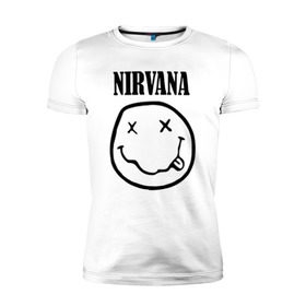 Мужская футболка премиум с принтом Nirvana в Белгороде, 92% хлопок, 8% лайкра | приталенный силуэт, круглый вырез ворота, длина до линии бедра, короткий рукав | cobain | media | nirvana | rock | smells like teen spirit | toplanding | кобейн | нирвана | рок