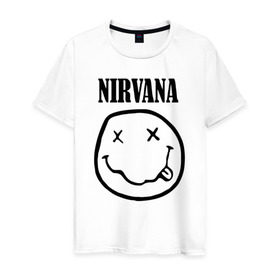 Мужская футболка хлопок с принтом Nirvana в Белгороде, 100% хлопок | прямой крой, круглый вырез горловины, длина до линии бедер, слегка спущенное плечо. | cobain | media | nirvana | rock | smells like teen spirit | toplanding | кобейн | нирвана | рок