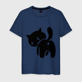 Мужская футболка хлопок с принтом Котёнок зад в Белгороде, 100% хлопок | прямой крой, круглый вырез горловины, длина до линии бедер, слегка спущенное плечо. | котенок | прикольные | рисунок