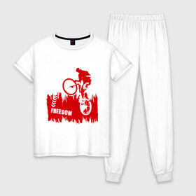 Женская пижама хлопок с принтом Велосипед в Белгороде, 100% хлопок | брюки и футболка прямого кроя, без карманов, на брюках мягкая резинка на поясе и по низу штанин | streeet | xtream | велик | вело | велосипед | стрит | экстрим