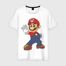 Мужская футболка хлопок с принтом Super Mario (1) в Белгороде, 100% хлопок | прямой крой, круглый вырез горловины, длина до линии бедер, слегка спущенное плечо. | nintendo | марио | нинтендо