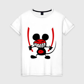 Женская футболка хлопок с принтом Samurai в Белгороде, 100% хлопок | прямой крой, круглый вырез горловины, длина до линии бедер, слегка спущенное плечо | воин | животные | мышка | мышонок | мышь | самурай
