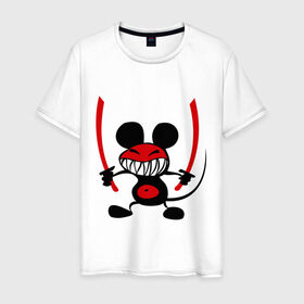 Мужская футболка хлопок с принтом Samurai в Белгороде, 100% хлопок | прямой крой, круглый вырез горловины, длина до линии бедер, слегка спущенное плечо. | воин | животные | мышка | мышонок | мышь | самурай
