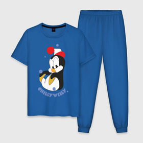 Мужская пижама хлопок с принтом Chilly Willy в Белгороде, 100% хлопок | брюки и футболка прямого кроя, без карманов, на брюках мягкая резинка на поясе и по низу штанин
 | Тематика изображения на принте: пингвин