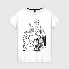 Женская футболка хлопок с принтом Ретро (2) в Белгороде, 100% хлопок | прямой крой, круглый вырез горловины, длина до линии бедер, слегка спущенное плечо | retro | девушка | ретро | рисунок