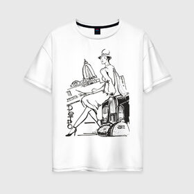 Женская футболка хлопок Oversize с принтом Ретро (2) в Белгороде, 100% хлопок | свободный крой, круглый ворот, спущенный рукав, длина до линии бедер
 | retro | девушка | ретро | рисунок