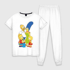 Женская пижама хлопок с принтом The Simpsons (2) в Белгороде, 100% хлопок | брюки и футболка прямого кроя, без карманов, на брюках мягкая резинка на поясе и по низу штанин | гомер