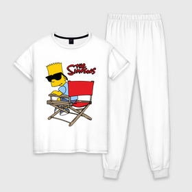 Женская пижама хлопок с принтом Bart в Белгороде, 100% хлопок | брюки и футболка прямого кроя, без карманов, на брюках мягкая резинка на поясе и по низу штанин | simpsons | барт | барт симпсон | симпсоны | симсоны