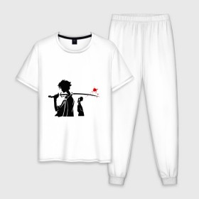 Мужская пижама хлопок с принтом Samurai Champloo в Белгороде, 100% хлопок | брюки и футболка прямого кроя, без карманов, на брюках мягкая резинка на поясе и по низу штанин
 | anime | champloo | samurai | аниме | манга