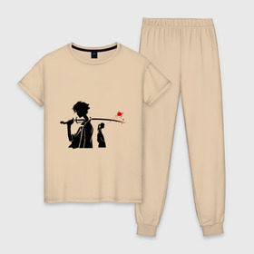 Женская пижама хлопок с принтом Samurai Champloo в Белгороде, 100% хлопок | брюки и футболка прямого кроя, без карманов, на брюках мягкая резинка на поясе и по низу штанин | anime | champloo | samurai | аниме | манга
