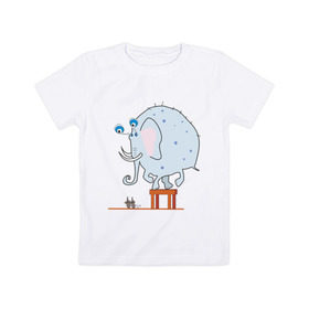 Детская футболка хлопок с принтом Слон и мыши в Белгороде, 100% хлопок | круглый вырез горловины, полуприлегающий силуэт, длина до линии бедер | Тематика изображения на принте: животные | испуганный