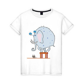 Женская футболка хлопок с принтом Слон и мыши в Белгороде, 100% хлопок | прямой крой, круглый вырез горловины, длина до линии бедер, слегка спущенное плечо | животные | испуганный