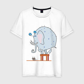 Мужская футболка хлопок с принтом Слон и мыши в Белгороде, 100% хлопок | прямой крой, круглый вырез горловины, длина до линии бедер, слегка спущенное плечо. | животные | испуганный
