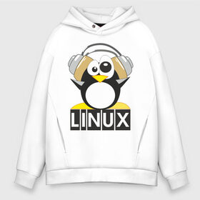 Мужское худи Oversize хлопок с принтом Linux (6) в Белгороде, френч-терри — 70% хлопок, 30% полиэстер. Мягкий теплый начес внутри —100% хлопок | боковые карманы, эластичные манжеты и нижняя кромка, капюшон на магнитной кнопке | пингвин