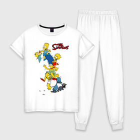 Женская пижама хлопок с принтом The simpsons(1) в Белгороде, 100% хлопок | брюки и футболка прямого кроя, без карманов, на брюках мягкая резинка на поясе и по низу штанин | гомер