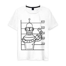 Мужская футболка хлопок с принтом Bender (3) в Белгороде, 100% хлопок | прямой крой, круглый вырез горловины, длина до линии бедер, слегка спущенное плечо. | bender | futurama | бендер | футурама