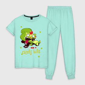 Женская пижама хлопок с принтом Сandy kills в Белгороде, 100% хлопок | брюки и футболка прямого кроя, без карманов, на брюках мягкая резинка на поясе и по низу штанин | happy tree friends