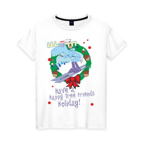 Женская футболка хлопок с принтом Happy tree friend (4) в Белгороде, 100% хлопок | прямой крой, круглый вырез горловины, длина до линии бедер, слегка спущенное плечо | 2012 год | happy tree friends | holiday | new year | венок | нг | новогодний | новый 2012 | новый год | праздник | праздничный | рождественский | рождество