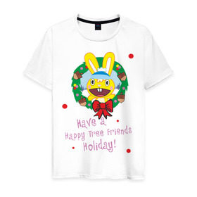 Мужская футболка хлопок с принтом Happy tree friend (7) в Белгороде, 100% хлопок | прямой крой, круглый вырез горловины, длина до линии бедер, слегка спущенное плечо. | Тематика изображения на принте: 2012 год | happy tree friends | holiday | new year | венок | нг | новогодний | новый 2012 | новый год | праздник | праздничный | рождественский | рождество