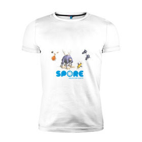 Мужская футболка премиум с принтом Spore (3) в Белгороде, 92% хлопок, 8% лайкра | приталенный силуэт, круглый вырез ворота, длина до линии бедра, короткий рукав | игры | лаборатория существ | спор