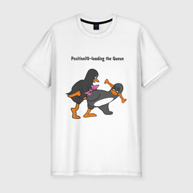 Мужская футболка премиум с принтом Position 10 loading the Queue в Белгороде, 92% хлопок, 8% лайкра | приталенный силуэт, круглый вырез ворота, длина до линии бедра, короткий рукав | Тематика изображения на принте: пингвин
