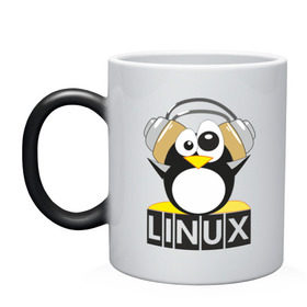 Кружка хамелеон с принтом Linux в Белгороде, керамика | меняет цвет при нагревании, емкость 330 мл | Тематика изображения на принте: пингвин
