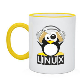 Кружка двухцветная с принтом Linux в Белгороде, керамика | объем — 330 мл, диаметр — 80 мм. Цветная ручка и кайма сверху, в некоторых цветах — вся внутренняя часть | пингвин
