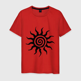 Мужская футболка хлопок с принтом Солнце (2) в Белгороде, 100% хлопок | прямой крой, круглый вырез горловины, длина до линии бедер, слегка спущенное плечо. | Тематика изображения на принте: орнамент | солнце | трайбл | узор