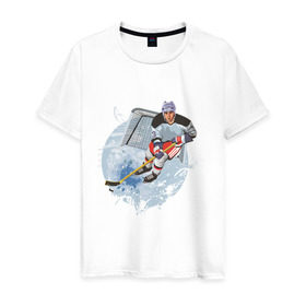 Мужская футболка хлопок с принтом Хоккеист в Белгороде, 100% хлопок | прямой крой, круглый вырез горловины, длина до линии бедер, слегка спущенное плечо. | 