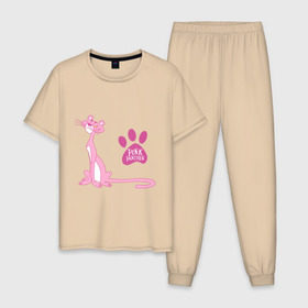 Мужская пижама хлопок с принтом Розовая Пантера в Белгороде, 100% хлопок | брюки и футболка прямого кроя, без карманов, на брюках мягкая резинка на поясе и по низу штанин
 | Тематика изображения на принте: pink panther | розовая пантера