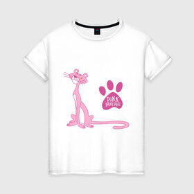 Женская футболка хлопок с принтом Розовая Пантера в Белгороде, 100% хлопок | прямой крой, круглый вырез горловины, длина до линии бедер, слегка спущенное плечо | pink panther | розовая пантера