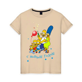 Женская футболка хлопок с принтом С новым годом Simpsons в Белгороде, 100% хлопок | прямой крой, круглый вырез горловины, длина до линии бедер, слегка спущенное плечо | 2012 год | new year | simpsons | барт симпсон | гомер симпсон | дед | дед мороз | нг | новогодний | новый 2012 | новый год | с новым годом | санта | санта клаус | симпсоны | симсоны