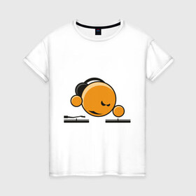 Женская футболка хлопок с принтом Смайл DJ в Белгороде, 100% хлопок | прямой крой, круглый вырез горловины, длина до линии бедер, слегка спущенное плечо | deejay | dj | smile | диджей | смайл | смайлик | улыбка