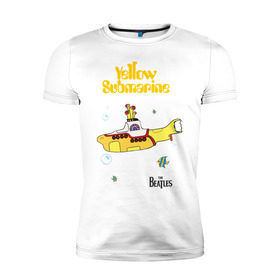 Мужская футболка премиум с принтом Yellow submarine в Белгороде, 92% хлопок, 8% лайкра | приталенный силуэт, круглый вырез ворота, длина до линии бедра, короткий рукав | Тематика изображения на принте: beatles | rock | yellow submarine | битлз | желтая подводная лодка | рок