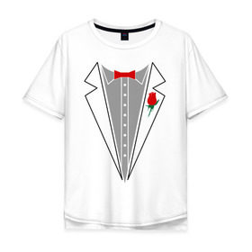 Мужская футболка хлопок Oversize с принтом Cмокинг в Белгороде, 100% хлопок | свободный крой, круглый ворот, “спинка” длиннее передней части | Тематика изображения на принте: смокинг