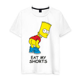 Мужская футболка хлопок с принтом Eat my shorts в Белгороде, 100% хлопок | прямой крой, круглый вырез горловины, длина до линии бедер, слегка спущенное плечо. | гомер