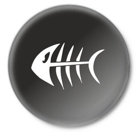 Значок с принтом Скелетик рыбки в Белгороде,  металл | круглая форма, металлическая застежка в виде булавки | Тематика изображения на принте: скелет