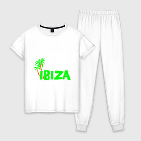 Женская пижама хлопок с принтом Ibiza в Белгороде, 100% хлопок | брюки и футболка прямого кроя, без карманов, на брюках мягкая резинка на поясе и по низу штанин | ibiza | ибица | пальмы | фестиваль