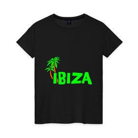 Женская футболка хлопок с принтом Ibiza в Белгороде, 100% хлопок | прямой крой, круглый вырез горловины, длина до линии бедер, слегка спущенное плечо | ibiza | ибица | пальмы | фестиваль